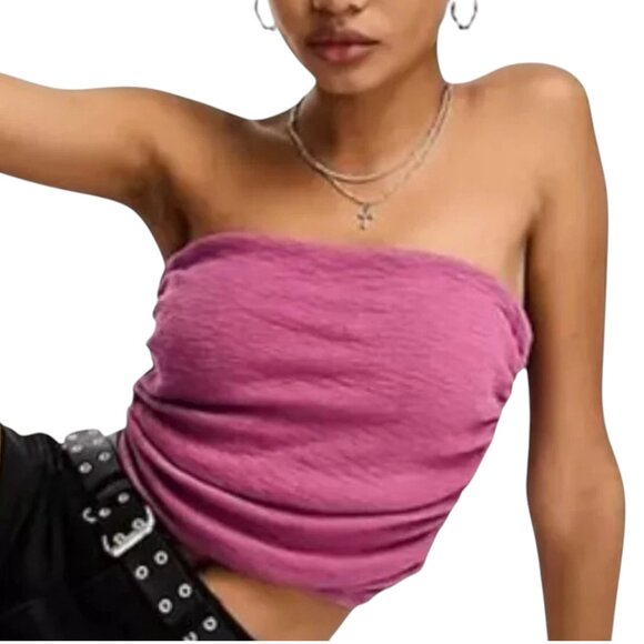 Free People Boulevard Tube Top XL Dusty Rose Strapless Ruched Boho Festival - Picture 11 of 11